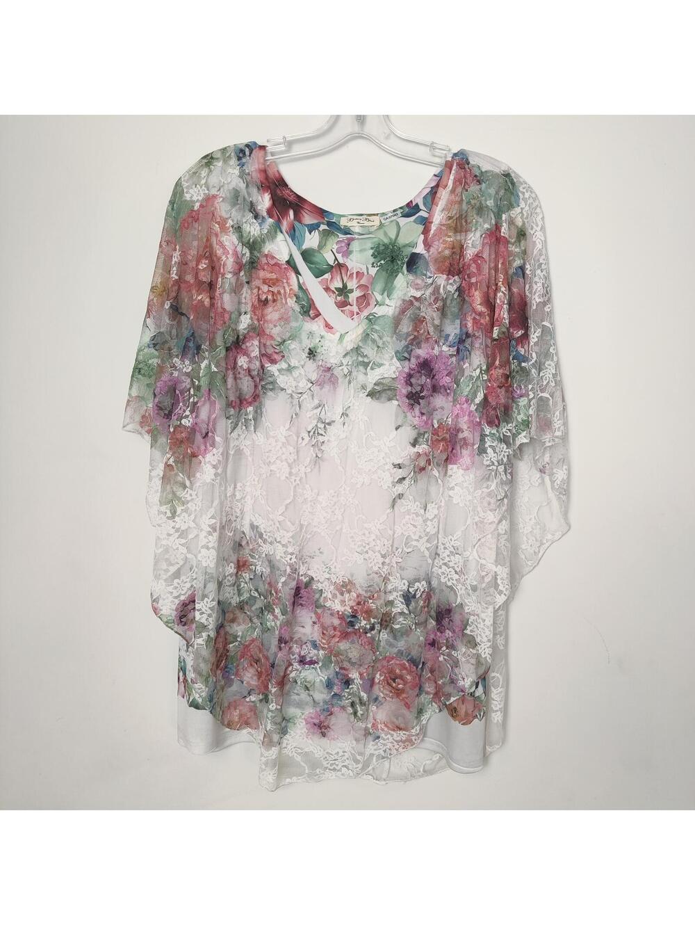 Brittany Black Floral Lace Overlay Blouse Women’s size Large